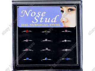 18pcs Wholesale jewelry Lots 316L Surgical Steel Nose Stud Rings W 