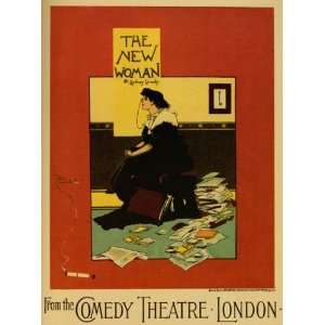  NEW WOMAN SMOKING COMEDY THEATRE LONDON ENGLAND VINTAGE POSTER REPRO