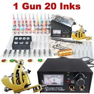 Complete Tattoo Starter Kit 1 Tattoo Machine 20 Color ink Power Supply 
