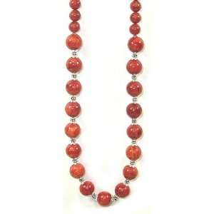  12mm Red Coral and Sterling Silver Necklace 18 Inch
