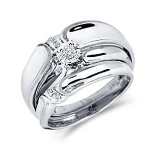 Diamond Engagement Rings Set Wedding Bands White Gold Men Ladies .09ct 