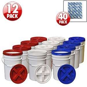 12 Pack Gamma Lids and 6 Gallon Buckets with 40 Count 0xygen Absorber 