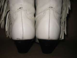   Vintage White Leather Fringe Southwest Cowboy Boots Women 7 M Unique