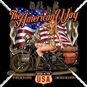 THE AMERICAN WAY PIN UP GIRL AMERICAN FLAG ARMY HARLEY RIDER MADE IN 