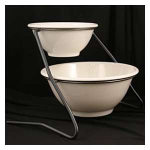  2 Tier Metal Stand with Large Bowls   18W x 17D x 15 