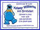 Sesame St. Cookie Monster Birthday Party Invitation Custom 