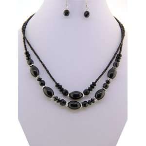 Fashion Jewelry ~ Black Beads Necklace and Earrings Set (Style 10987 