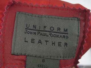 UNIFORM JOHN PAUL RICHARD Red Leather Jacket Coat Sz 8  