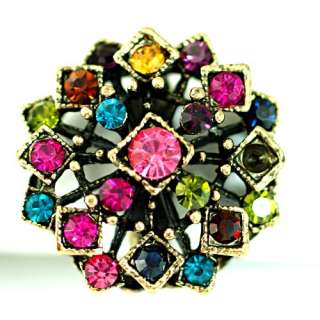 r8359 Size 9 Fad Polygon Colorful CZ Gemstone Copper Tone Ring Fashion 