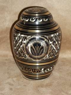 Lovely Black & Gold Engraved Brass Urn~Small 5~32 lbs.  