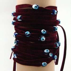  Burgundy Velvet Evil Eye Wrap Bracelet   (picture shows 5 