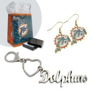 Pro Specialties Miami Dolphins Keychain and Earring Set  