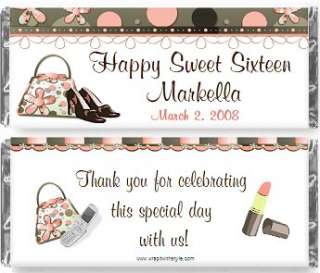 Sweet Sixteen 16 favors personalized candy bar wrappers  
