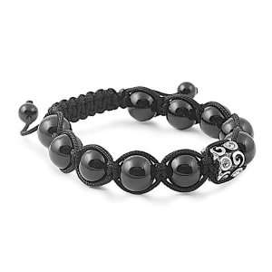 Shiny Onyx and Stainless Carving Design Bead Macrame Bracelets   (11 