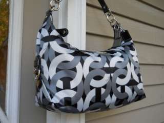 NEW AUTH Coach Madison Black/Grey/White Chainlink SIG Hailey Hobo 