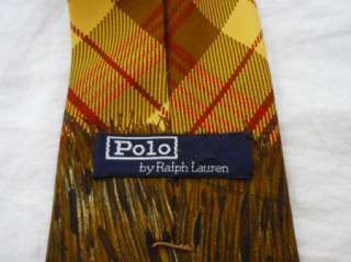 Polo Ralph Lauren Silk Yellow Plaid Fishing Tie Necktie  