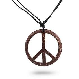  Adjustable Black Cord Necklace with Brown Wood Peace Pendant   Cord 