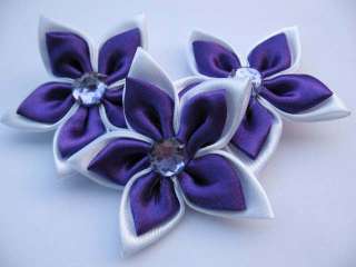 20pcs Satin 2 Ribbon Flower W/ Rhinestone Dark Purple  
