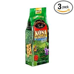 Hawaiian Gold Kona Decaf Ground Coffee, 10 Ounce (Pack of 3)  