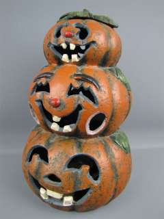 Vintage Cast Iron Halloween 3 Stacked Pumpkins Lantern  