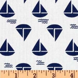  54 Wide Anchors Away Sailboat Canvas White Fabric By The 