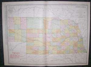 1909 Railroad Map of Nebraska. 28 X 20 in. Genuine  