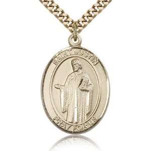  Gold Filled 1in St Justin Medal & 24in Chain Jewelry