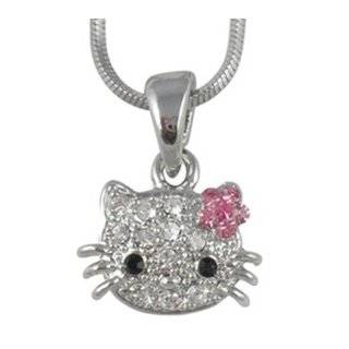 Small Adorable 1/2 Crystal Pendant and Necklace   Pink Flower Bow 
