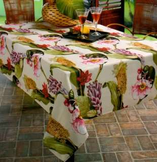 RAINFOREST Tropical Flowers Floral Poly Tablecloth NIP  