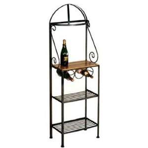   Bakers Rack, 1 Wood/2 Wire Shelves, Wine Rack, Tips, Burnished Copper