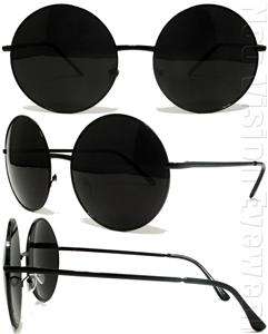 Large Round Frame Vintage Style Sunglasses Super Dark Lenses 033 Black 