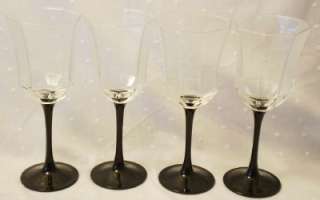 Luminarc France Black Octagon Octime Wine Glasses Crystal Black Stems 