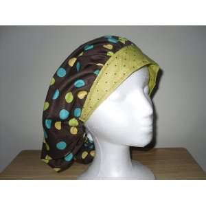   Scrub Cap, Adjustable, Brown with Green Circles & Band Everything
