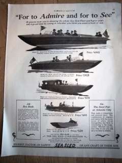 1929 Sea Sled Model 26 22 18 16 and 13 Boat Ad  