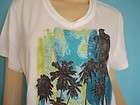 Active T Shirt Top V neck Tunic Length White Palm Trees XL 14/16 