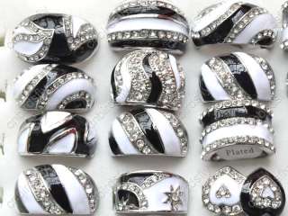 Wholesale jewelry lots bulk 5pcs CZ black/White enamel Crystal 