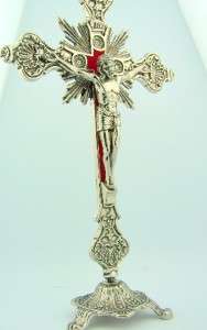   Catholic Travel Silver Standing Altar Chapel Cross Crucifix 9 W Base