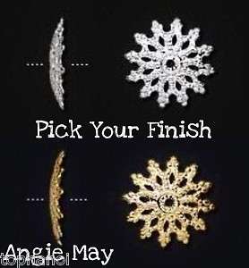   Gold Plated Brass 12mm Filigree Snowflake Bead Caps ~ Pick your finish