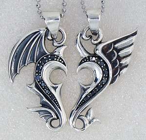 925 Sterling Silver Split Angel Heart Lover/Couple/Friends Pendant 