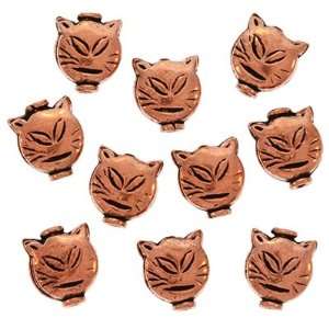 Real Copper Kitty Cat Face Flat Disc Beads 14mm (10 Beads 