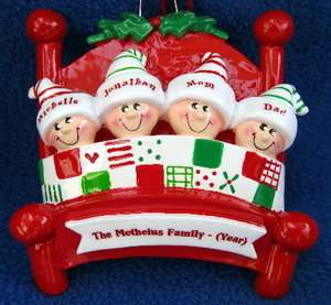 Elves In Bed Family Ornament Personalized   4 Names  