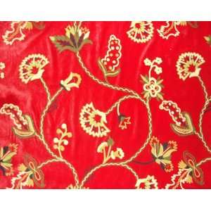  Crewel fabric Mandevilla Red Cotton Velvet
