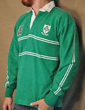 RUGBY WEAR BARBARIAN Green White No. 99 Irish Thick Patches Mens Shirt 