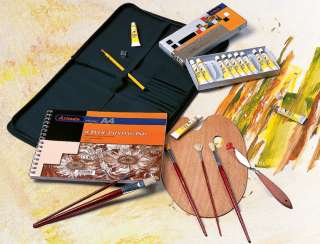   Art Artist Portfolio Kit Set  Paints Brushes Palette Knife NEW  
