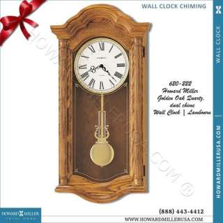 620 222 Howard Miller Golden Oak Quartz, dual chime arched Wall Clock 