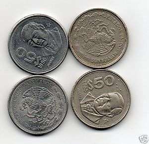 Four 50 Peso coins Mexico 1985;1988;1990 $50  