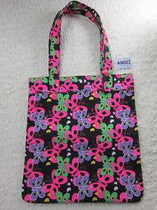 NWT AMICI ACCESSORIES GIRL TEEN BLACK PINK BUTTERFLY HEART CANVAS TOTE 