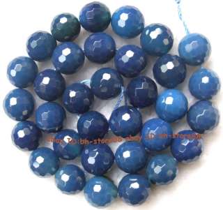 12mm natural blue Agate round faceted Beads 15  