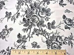 New pima cotton quilting sewing fabric TOILE white with black roses 