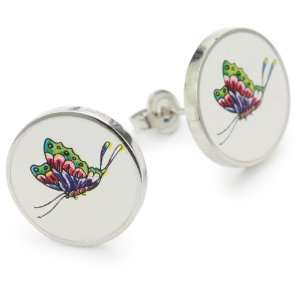   Butterfly Base Metal Printed Color Stud Earrings, 0.55 Jewelry